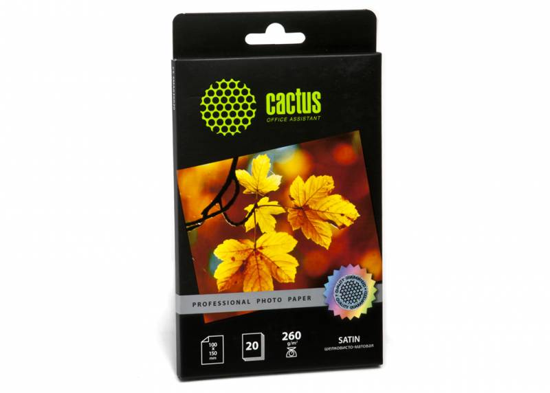 Фотобумага Cactus CS-SMA626020 Professional, шелковисто-матовая (сатин), 10x15, 260 г/м2, 20 листов