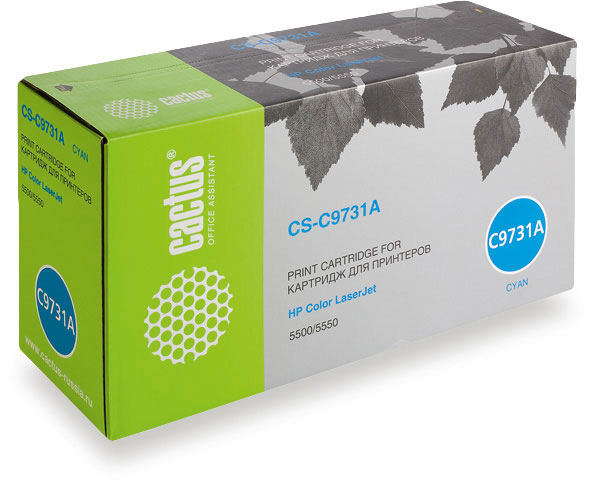 Картридж CACTUS CS-C9731A для принтеров HP Color LaserJet 5500/5550, голубой, 12000 стр.